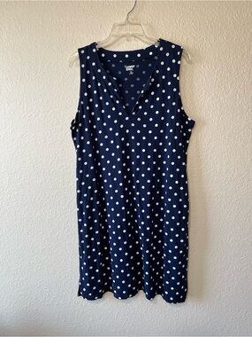 Lands End Dress Womens Size Large Blue Cotton White Polka Dot Knee Length Summer